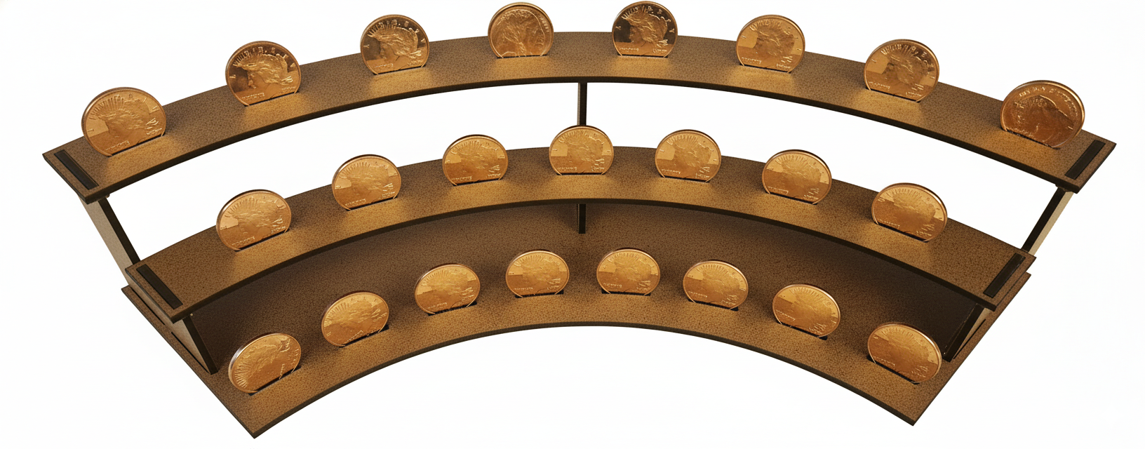 3-Tier 1/4 Round Coin Display Stand | Holds 21 1oz Bullion & Coins