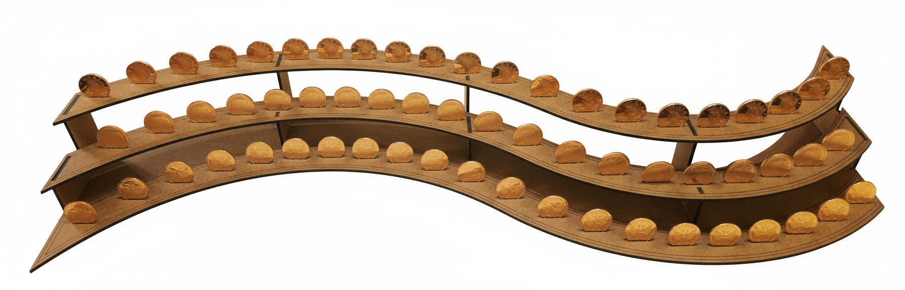 Captivating Wave Bullion Display – 3-Tier for 62 (1 Oz) Copper Rounds