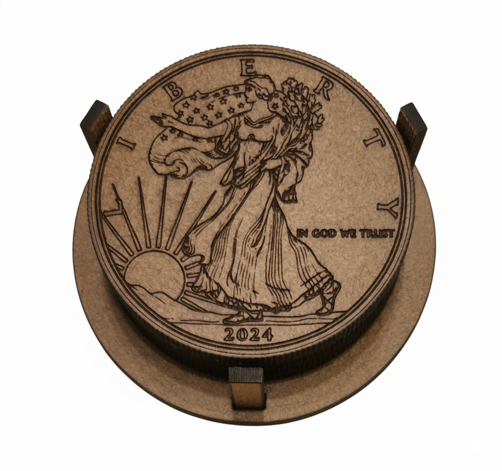 Premium Hardboard Coin Coasters (5-Pack) with Display Base - Iconic American Designs